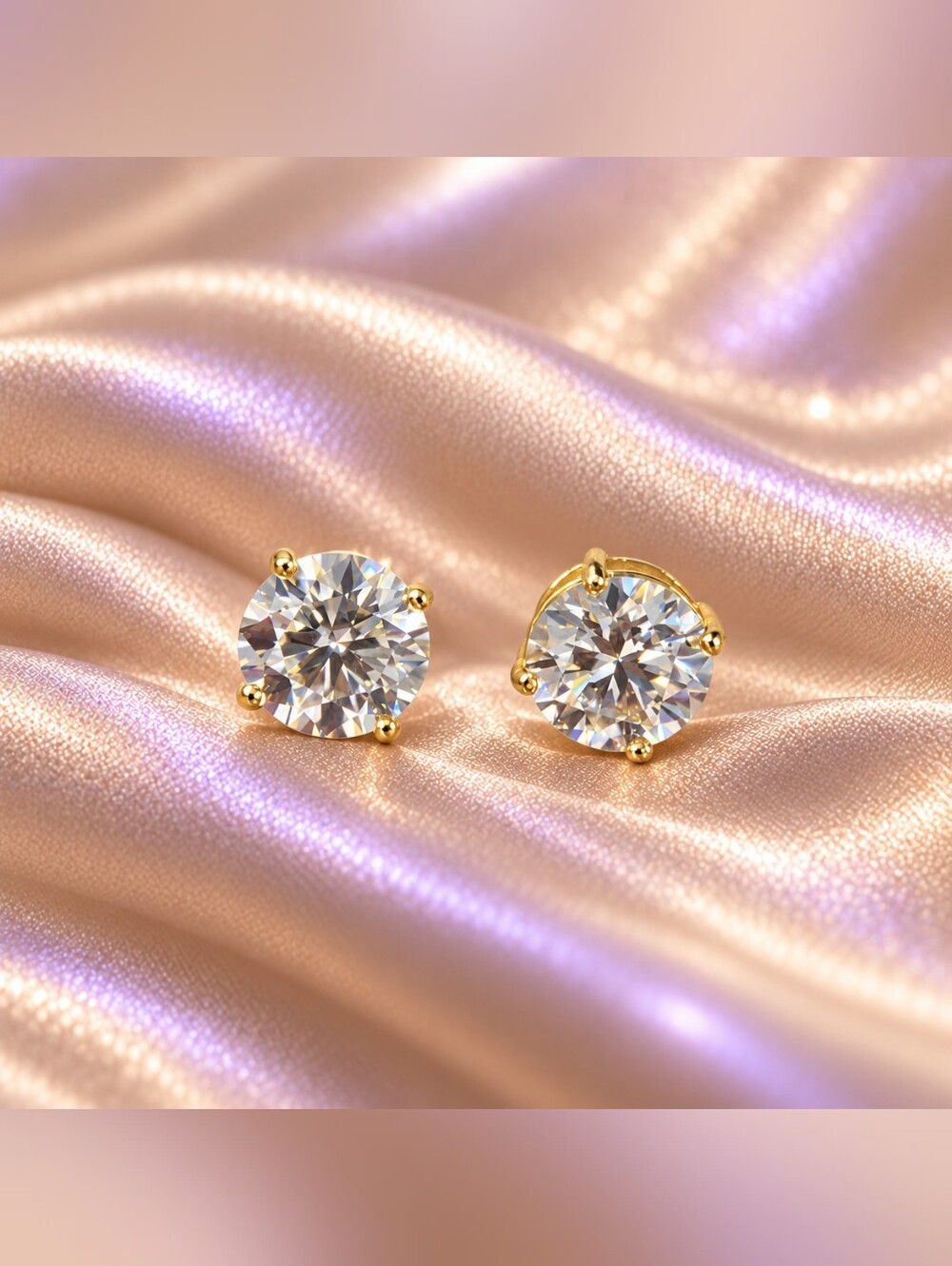 925 Sterling Silver - 14k Gold Vermeil 4CT Genuine Moissanite Stud Earrings